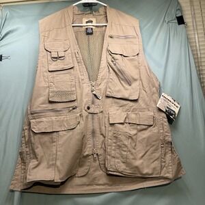 Humvee Safari Photo Fishing Hunting Khaki Tan Mens L Vest 21 Pockets NWT